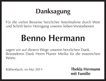 Traueranzeige von Benno Hermann von Pegnitz-Zeitung